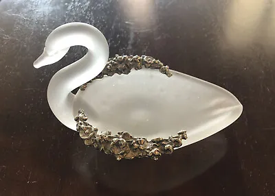 Buy Vintage Frosted Glass Swan Figurine Trinket Dish Tray 6” • 5.62£
