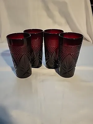 Buy Set Of 4 “Antique Ruby” Red Tumblers Cristal D’arques-Durand Luminarc France • 28.81£