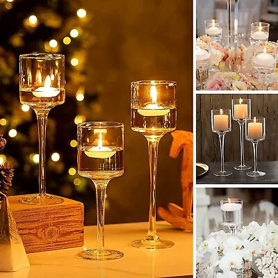Buy Set Of 3 Tall Glass Large Candle Holders Centrepiece Tea-Light Wedding Candles • 10.99£