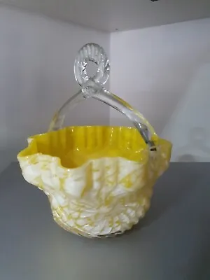 Buy Czech Bohemian Yellow Art Glass Spatter Splatter Ruffle Basket FRANZ WELZ  • 14.95£