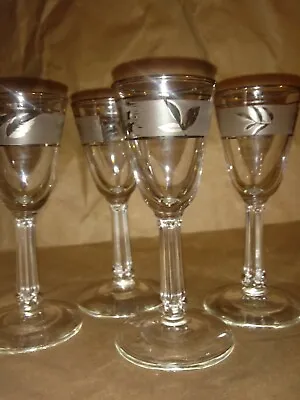 Buy EXCELLENT Condition Vintage MCM  Silver Foliage  Cordial/Sherry Glasses Set Of 4 • 11.84£