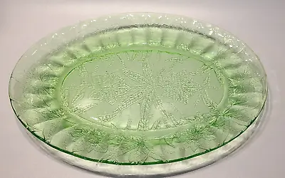 Buy Vintage Poinsettia Green Depression Glass Serving Platter Plate • 14.21£