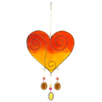 Buy Jones Home & Gift Glass Suncatcher | Yellow/Orange Heart | H:25cm W:13cm D:0.5cm • 7.19£