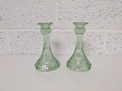 Buy Green Glass Candlestick Candle Holder Pair Vintage 15.5cm • 9.99£