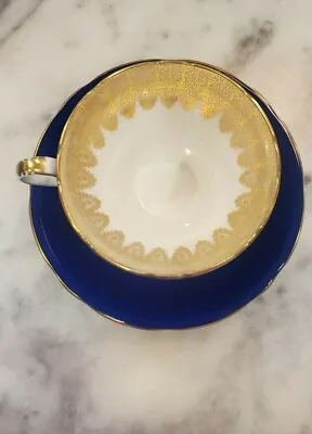 Buy Flawless Antique Aynsley Tea Cup And Saucer  - Royal Blue With Gold • 121.02£