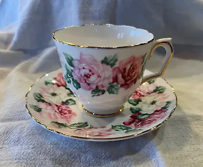 Buy Crown Staffordshire Fine Bone China Tea Cup & Saucer -  Pink Roses - England • 18.92£