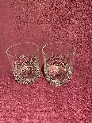 Buy Pair Signed  EDINBURGH Lead Crystal Cut Glass Whisky Tumblers  8.5 Cm. VGC Used. • 20£