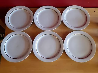 Buy Thomas  Rosenthal 6 White Gold Band Dinner Plates 1970s Minimalist 9 1/2 Ins Dia • 9.99£