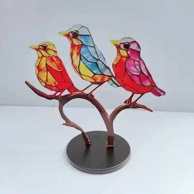 Buy Stained Glass Birds On Branch Desktop Ornament Double Sided Multicolor Style. • 10.66£