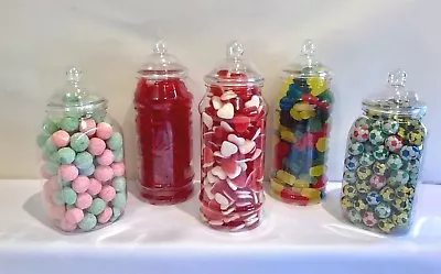Buy 5 Various Retro Plastic Sweet Jars TWO STYLES OF LID Candy Buffet Party Storage  • 10.99£