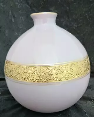 Buy Antique Lavendar Opaline Gold Etched Glass Vase Cambridge Helio Purple Opaque • 100.70£