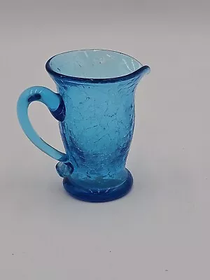 Buy Vintage Blue Crackle Glass Mini Pitcher Vase Hand Blown 3  • 10.42£