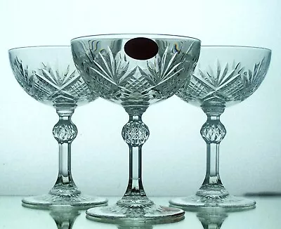 Buy Three Vintage WINDSOR Knop Stem Lead Crystal Cut Champagne Coupes Saucers  200ml • 20£
