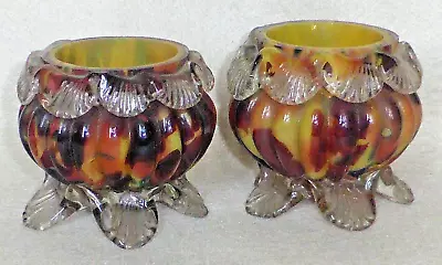 Buy Rare Pair Of Antique Bohemian Franz Welz Lobed Spatter Glass Bud Vases C1890 • 17£