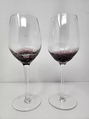 Buy Set Of 2 Pier 1 Goblet Wine Glasses Glass Amethyst Purple Crackle Goblets • 57.82£