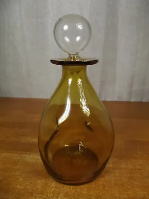 Buy Vintage Blenko Amber Pinch Glass Decanter W/ Clear Stopper 11 T 5 W MCM Vase • 55.76£