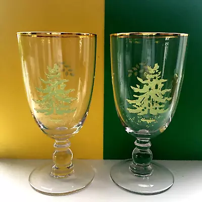 Buy Vintage Glassware,Vintage Tableware,Two Large Goblets Fir Trees & Gold 500 Ml • 13.95£