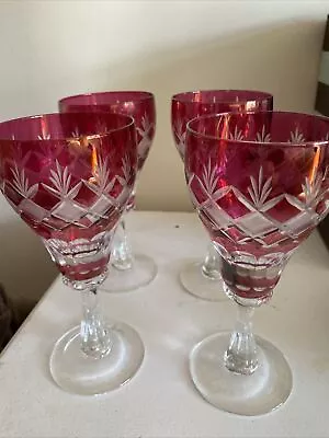 Buy 4 Cranberry And Crystal Wine Glasses • 20£