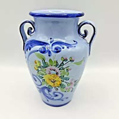 Buy Ceramic Hand Painted Floral Vase With Handles Vintage - Made In Italy 6  • 15.32£