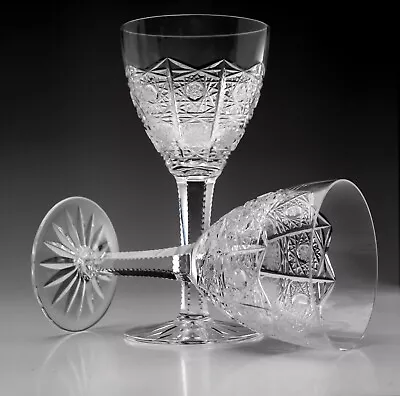 Buy Pair Queen Lace Crystal Claret Wine Glass's Wheel Cut Germany 15cm Tall 100ml • 47.98£