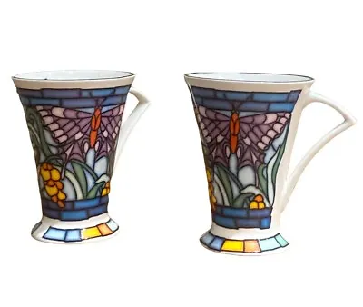 Buy 2 Butterfly Stained Glass Mugs Staffordshire  Angel Wing Fine Bone China B102 • 19.50£