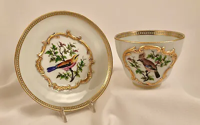 Buy  Antique Meissen Cup & Saucer, Hand Painted Birds, C. 1840  • 858.34£