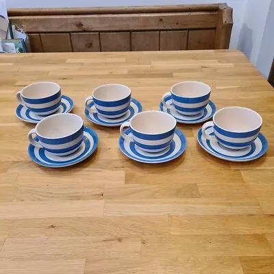Buy Cornishware T G Green Blue & White Stripe Cup And Saucer Set Of 6  • 99.99£