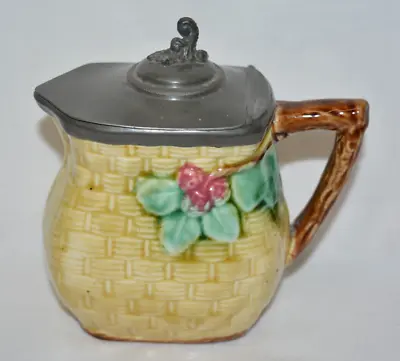 Buy Small Majolica Pottery Jug Late Victorian Basket - Basket Floral Decoration 12cm • 14.99£