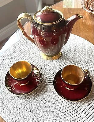 Buy Carlton Ware Rouge Royale Teapot With Lid And 2 Demitasse Cups And Saucers. • 123.33£