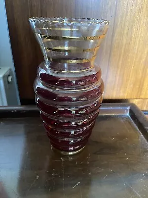 Buy Vintage Red And Gold Vase 1950 S 18cm Tall • 5.99£