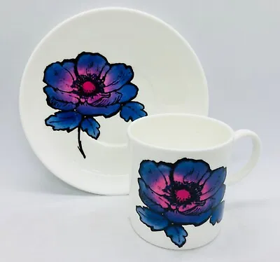 Buy Stunning Wedgwood Susie Cooper Design Blue Anemone Duo, Cup & Saucer - VGC • 16.99£