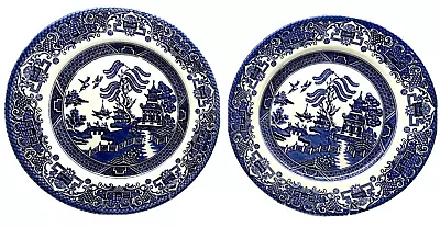 Buy Vintage Old Willow Blue White English Ironstone Tableware Dinner Plate Set Of 2 • 33.70£