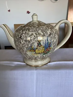 Buy Vintage Small Sadler Teapot With Crinoline Lady & Gold Floral Chintz • 10.99£