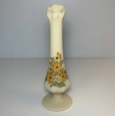 Buy Vintage Fenton Glass Satin Custard Hand Painted Daisy Footed Bud Vase 7.5  • 14.18£
