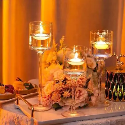 Buy Set Of 3 Tall Glass Votive Candle Holders Table Centrepiece Tea-Light Wedding • 12.94£
