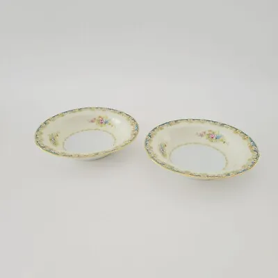 Buy Rose China Occupied Japan RO1 Berry Bowls (2) Cream, Blue Border, Floral 1945-48 • 11.31£