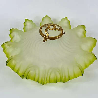 Buy Vintage French Art Deco Opaque Ruffled Glass Light Shade With Green Frosted Tips • 38£