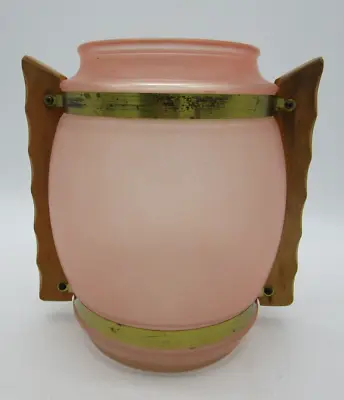 Buy Vintage SIESTA WARE Pink Frosted Glass Cookie Jar Canister Wooden Handles No Lid • 17£