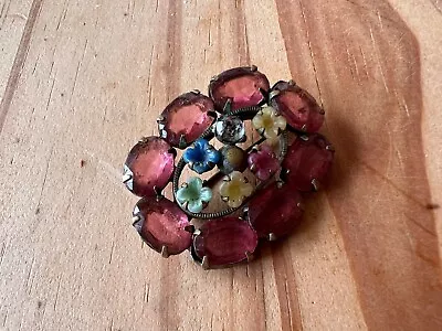 Buy Pretty Vintage Czech Glass Brooch Pin With Pink Glass Cut Stones • 15£