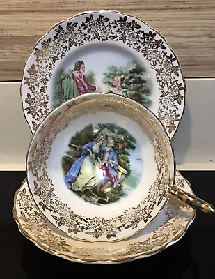 Buy Aynsley Bone China Tea Cup Saucer Plate Trio Regency Courting Couple • 10.99£