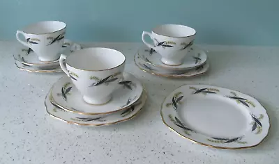Buy Royal Vale Bone China Trios Cups Saucers Plates 7816 Yellow Fern (10 Pieces) • 18£