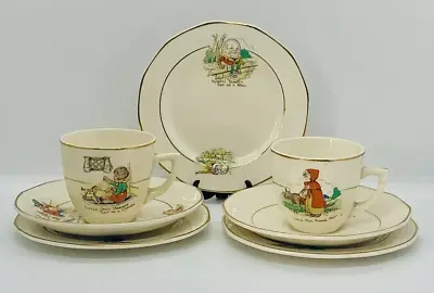 Buy Vintage Nursery Ware 2 Tea Trios & Teaplate SYLVAN Pottery Children Rhyme 1930s • 29.06£