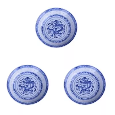 Buy  3 Pc Salad Plates Snack Dishes Dragon Pattern Blue And White Porcelain • 44.25£