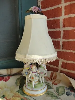 Buy Antique Dresden Germany Lace Girl Grouping Figurine Porcelain Boudoir Lamp • 552.29£