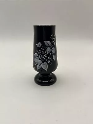 Buy Victorian Black Amethyst Glass White Enamel Floral 4” Glass Mini Vase Antique • 32.02£