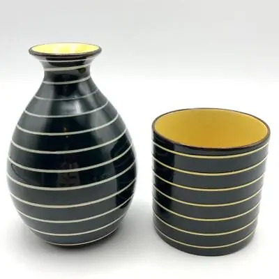 Buy Vintage Babbacombe Pottery Yellow & Black Striped Vase & Pot Torquay Devon 1956 • 42£