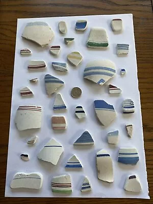 Buy Scottish Sea Pottery Striped Multicoloured Pieces X 37 Beach Finds 150g Crafts • 8.99£