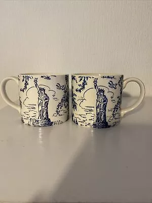 Buy Vintage Tiffany & Co New York Toile Pair Of Blue And White Pottery Mugs RARE • 100£