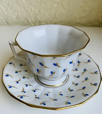 Buy William Guerin W.G. & Co Limoges Tea Cup & Saucer Set White With Blue And Gold • 19.20£