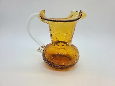 Buy Crackle Glass  Pitcher Mini Amber Clear Applied Handle • 6.70£